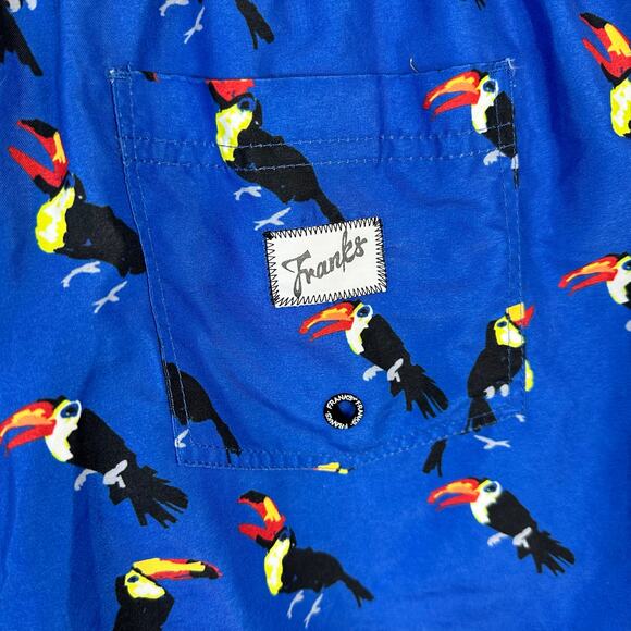 Franks Australia Mens size XL Toucan Print Swim Trunks Swim Suit Shorts Blue - Picture 4 of 5